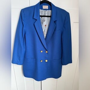 Vintage Elegant Cobalt Blue Double-Breasted Women's Blazer with unique lining.12
